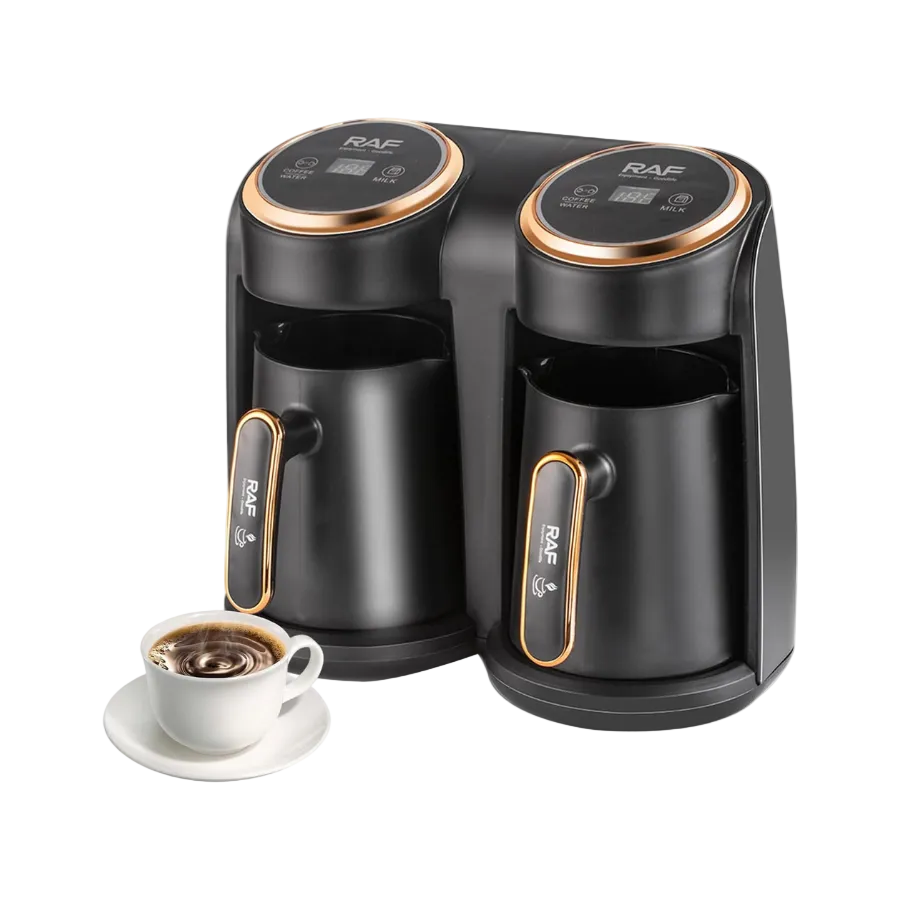 Cafetieră Electrică Turcească RAF R145, 0.3L + 0.3L, 600W, Sistem Dublu, Auriu/Negru