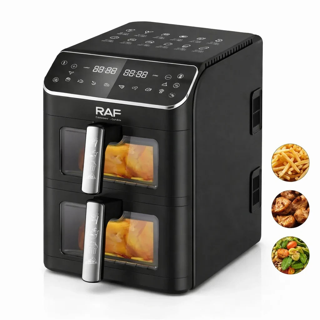 Air Fryer RAF 5284 – Friteuza cu Aer Cald, 2 Cosuri Duble Capacitate 6L+6L, Ecran Digital, Fereastra Vizuala, 2800W
