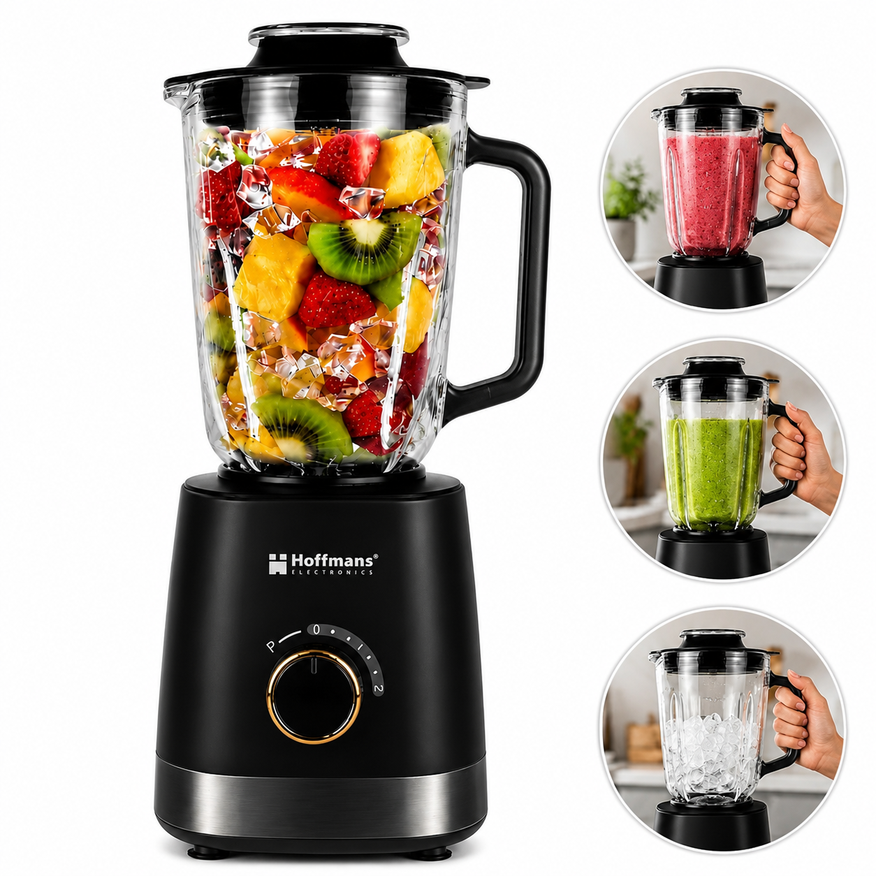 Blender Hoffmans HM-2075 – 1200W 1.5L cu Recipient din Sticlă