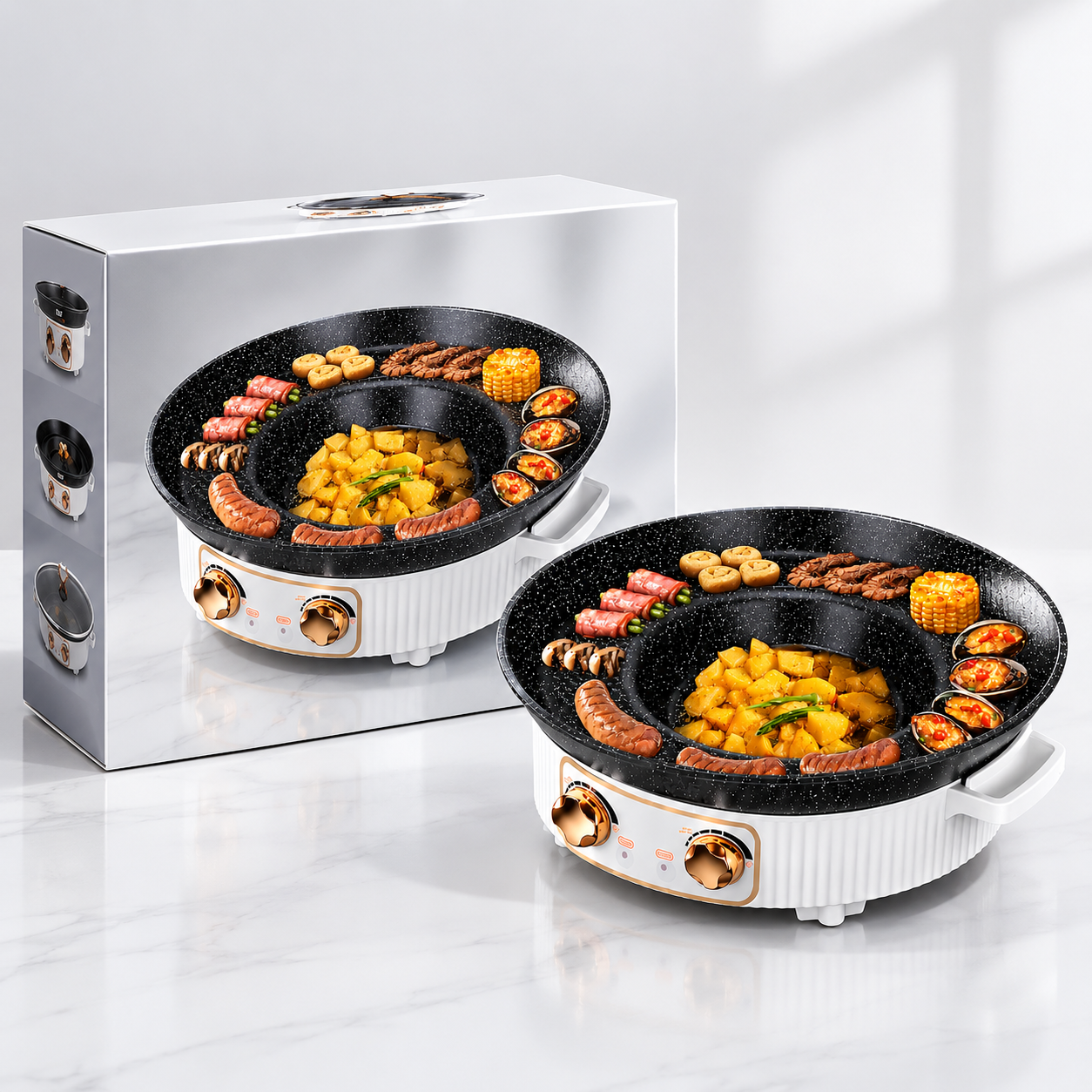 Tigaie electrică 2 în 1, RAF R5416, 1600W, 2L, cu capac și suprafață de prăjire/fierbere