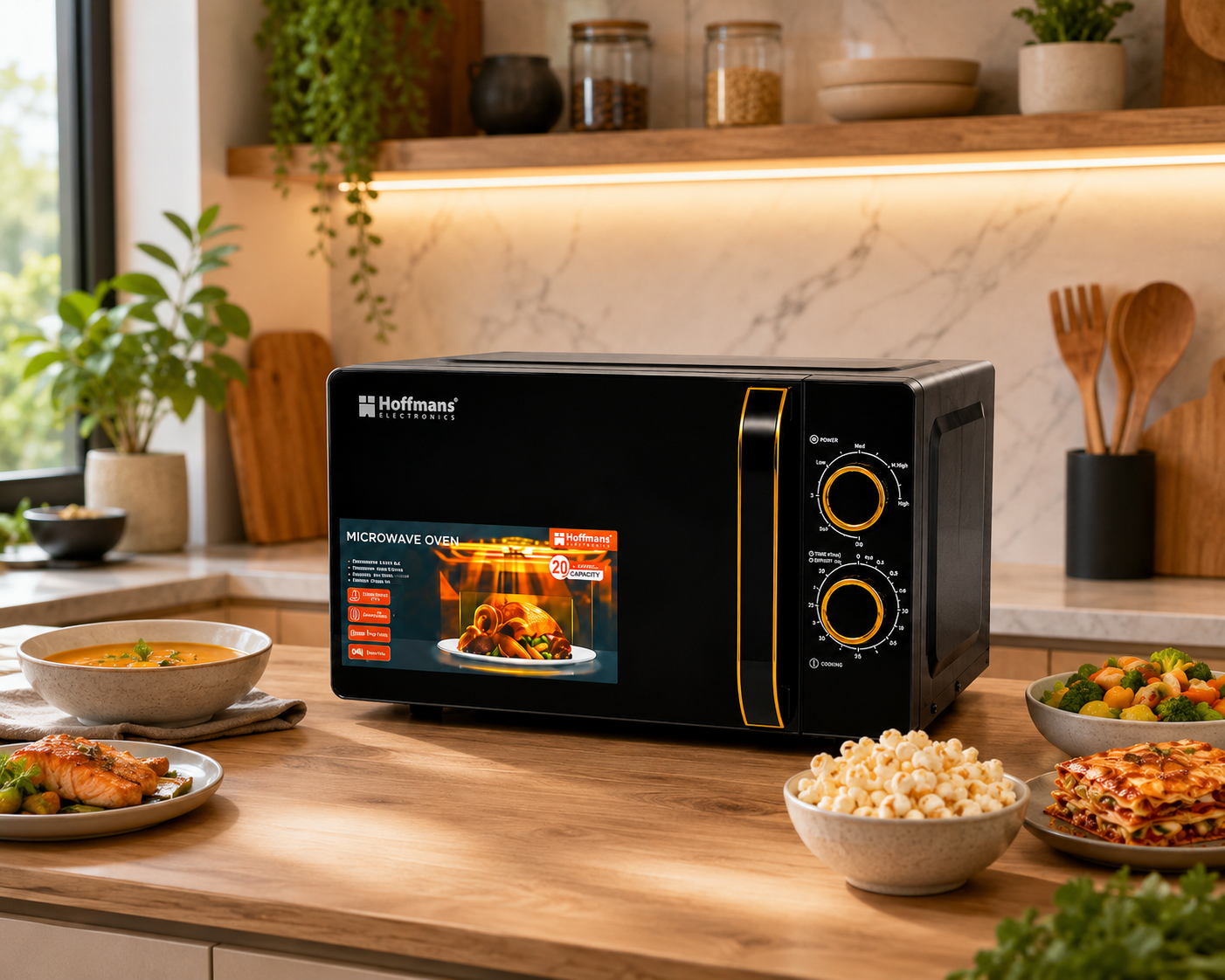 Cuptor Cu Microunde Hoffmans HM-765, Capacitate 20L, 700W, 5 Niveluri De Putere,