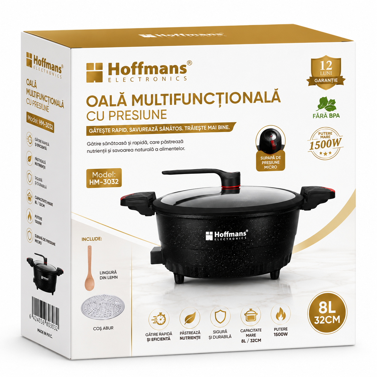 Oala cu Micropresiune Hoffmans HM-3032 - Capacitate 8L, 1500W