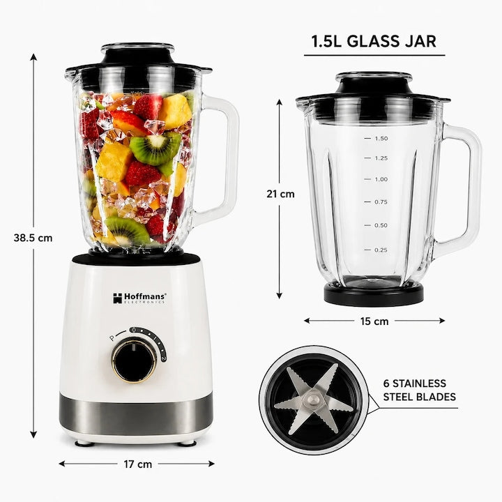 Blender Hoffmans HM-2075 – 1200W 1.5L cu Recipient din Sticlă