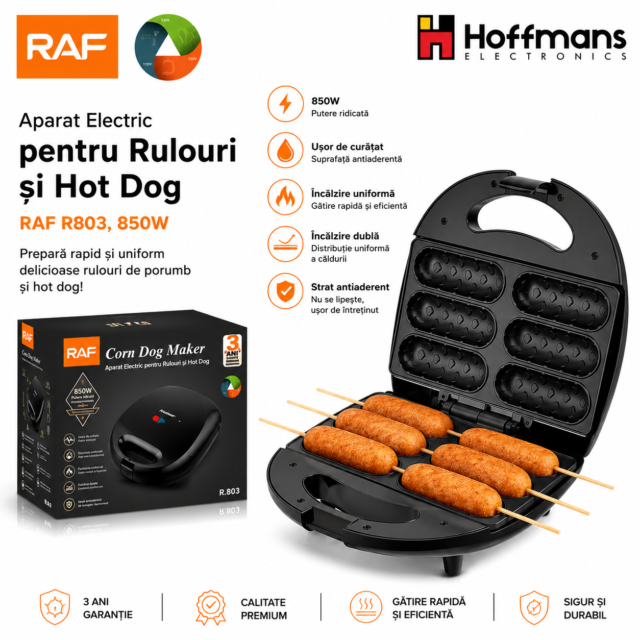 Aparat Electric pentru Rulouri și Hot Dog, RAF R803, 850W