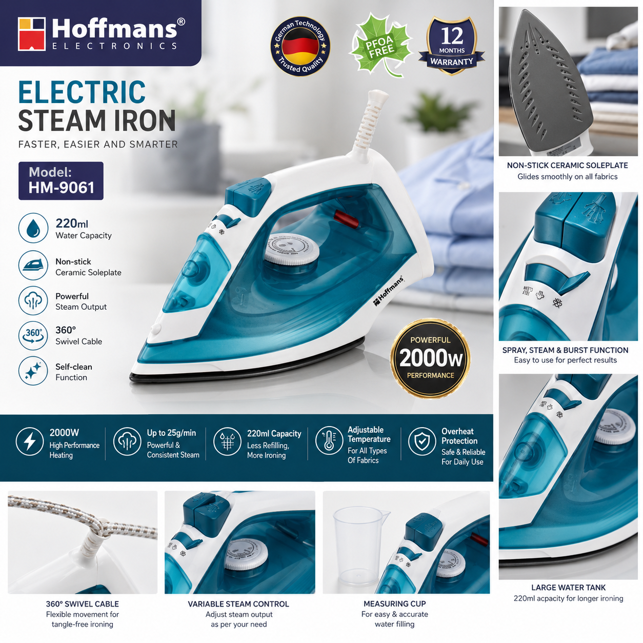 Fier de Călcat cu Aburi Hoffmans HM-9061 – 2000W