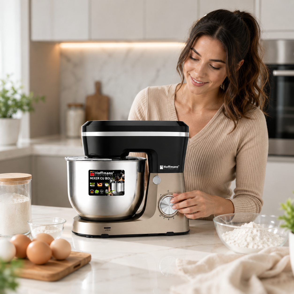 Mixer cu Bol Hoffmans HM-8083 – 1600W, 7 Litri, Planetar, 10 Viteze