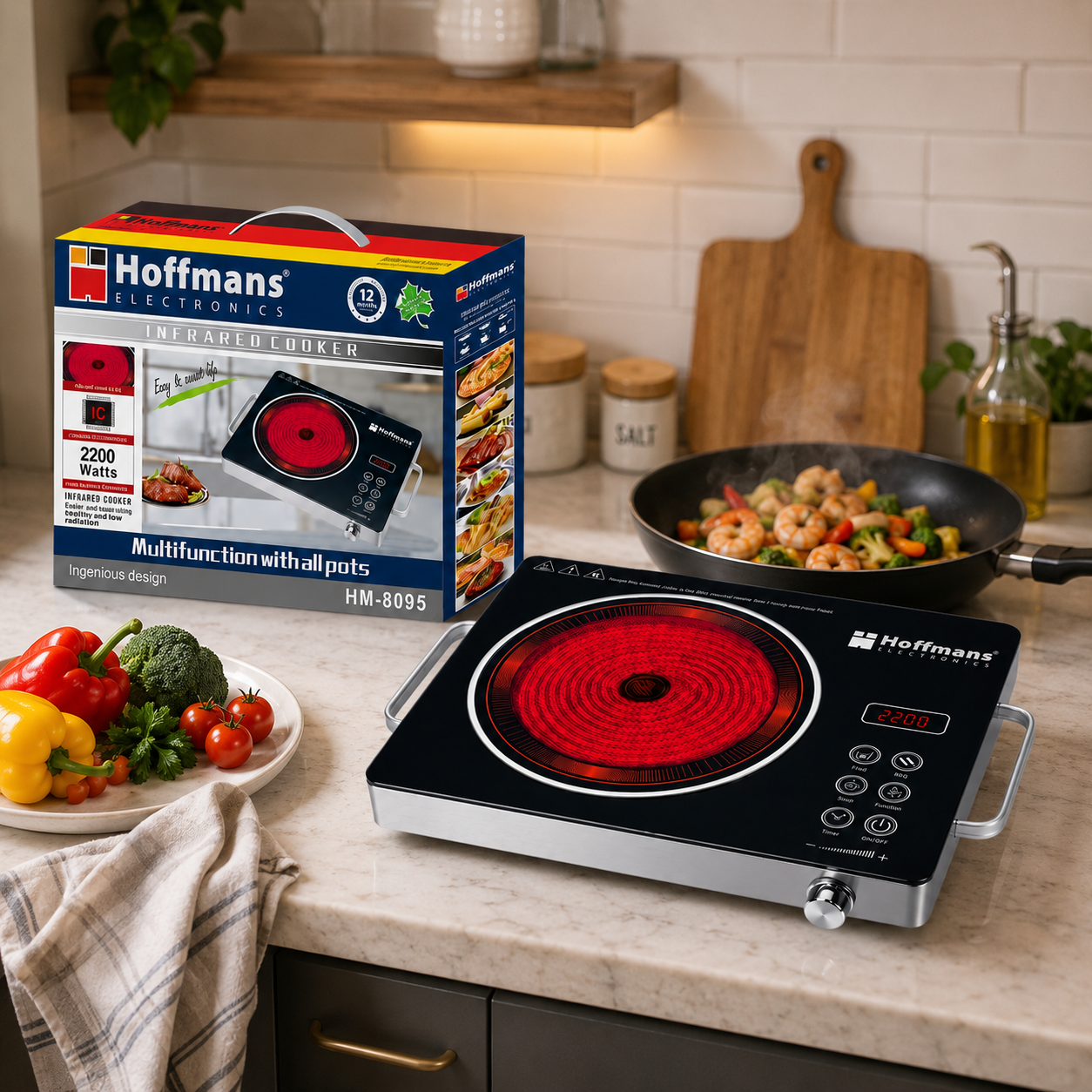 Plită Electrică cu Infraroșu HOFFMANS HM-8092, 2200W, Control Tactil, Ceramică