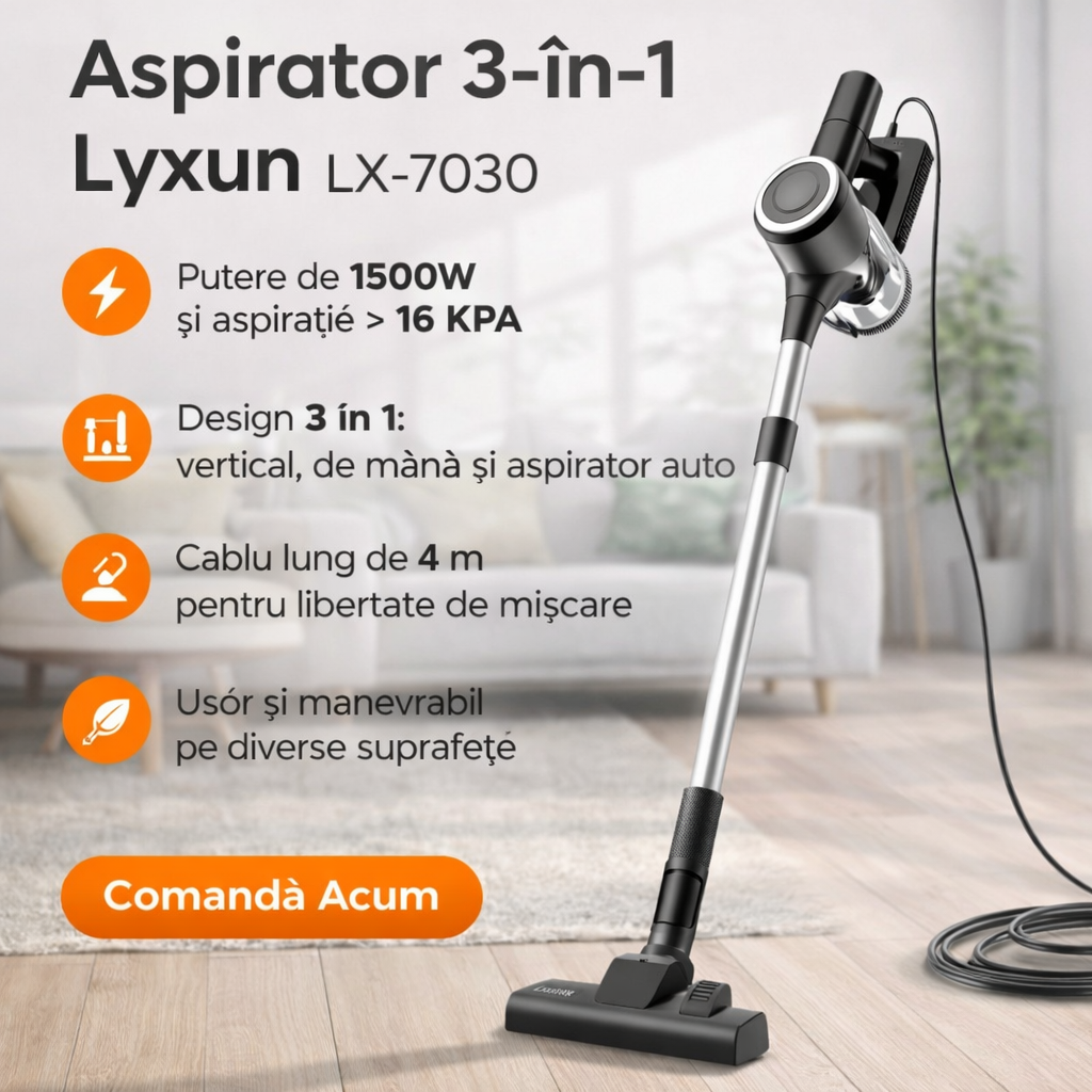 Aspirator Electric 3in1 Lyxun LX-7030, 1500W, Accesorii incluse + LIVRARE GRATUITA