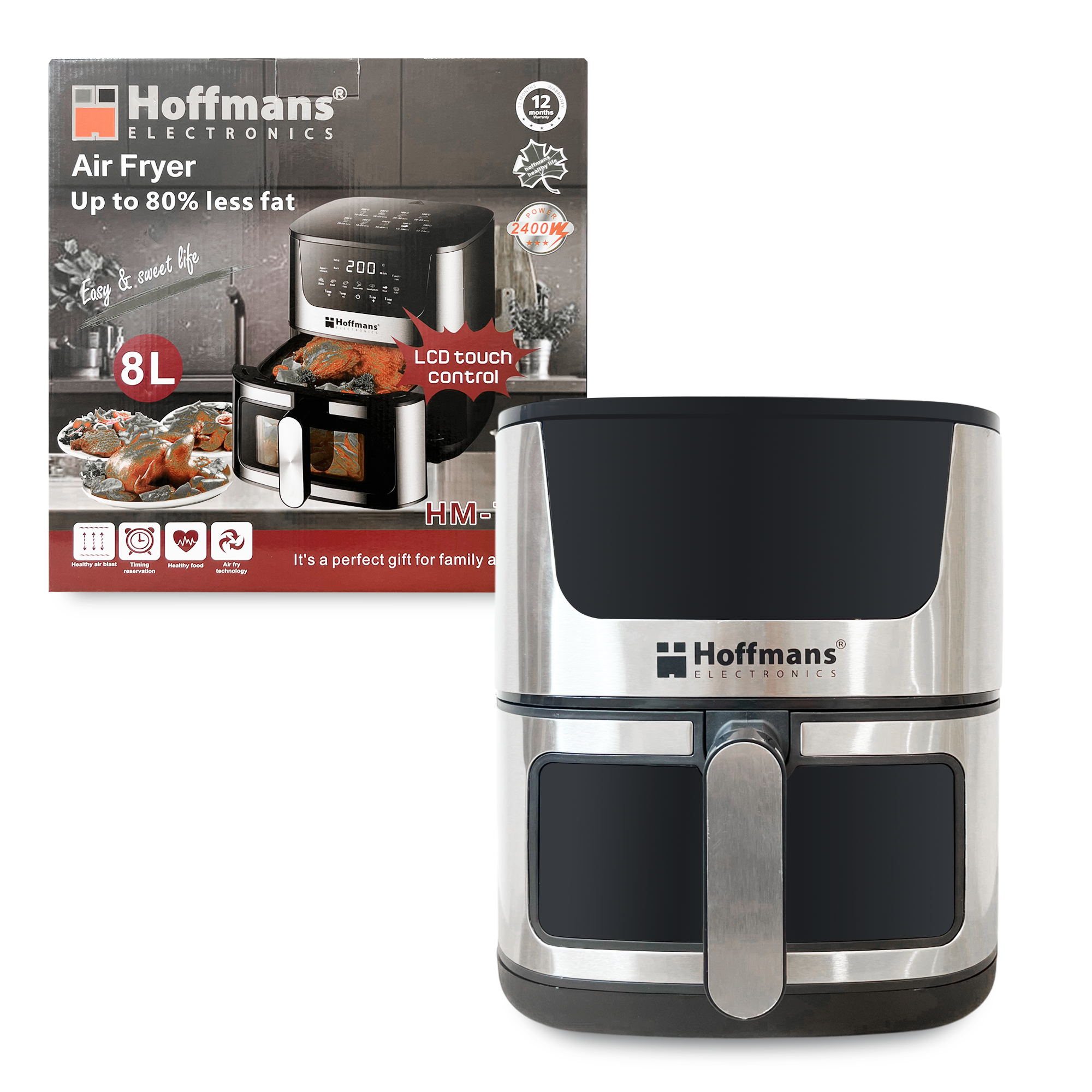 Air Fryer HOFFMANS 783A - Friteuza cu Aer Cald, Fara Ulei, Capacitate 8L, 2400W