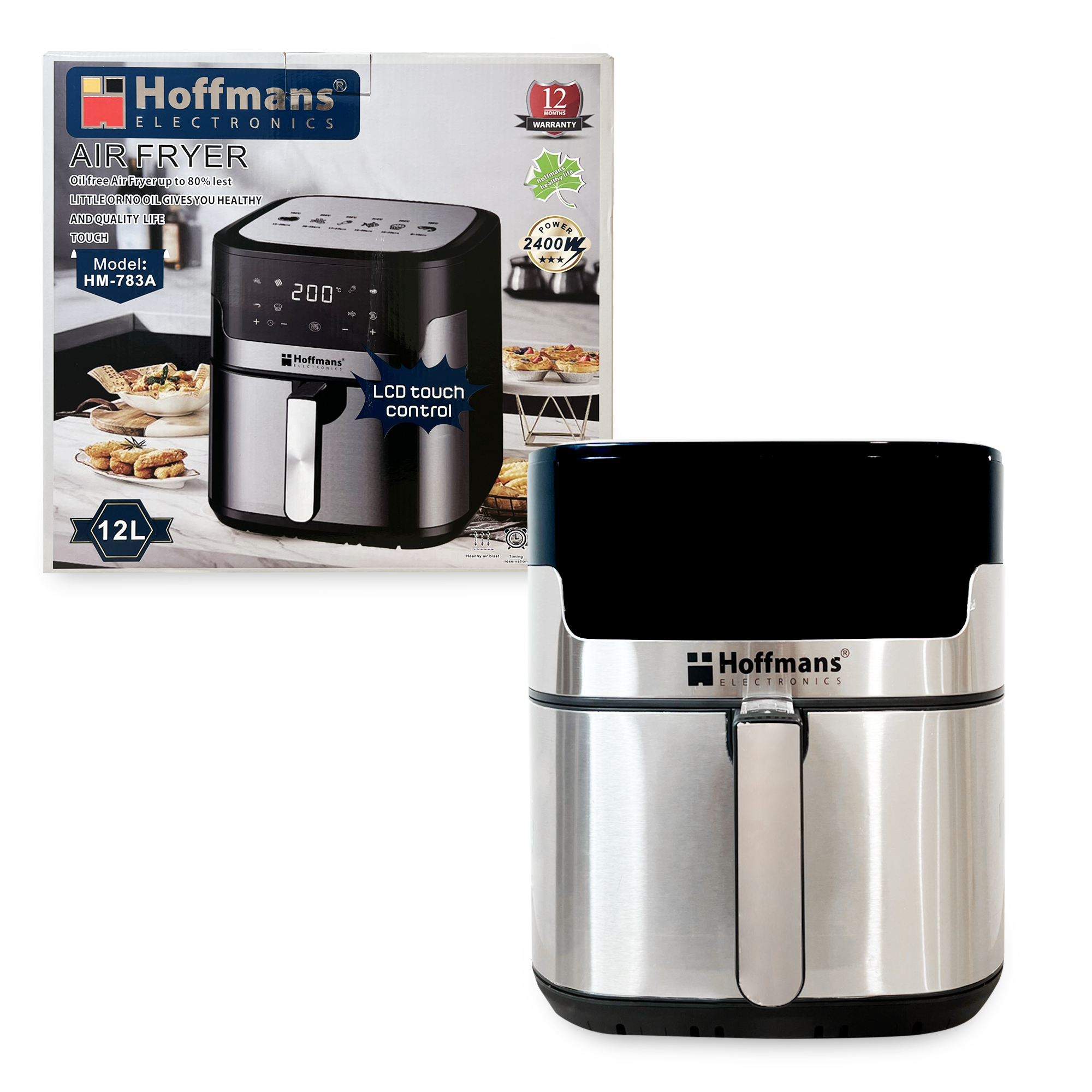 Air Fryer HOFFMANS 783A - Friteuza cu Aer Cald, Fara Ulei, Capacitate 12L, 2400W