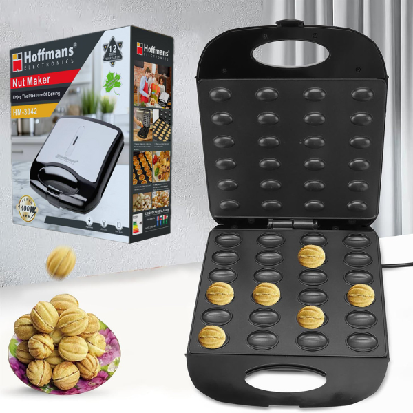 Aparat Electric pentru Prăjituri Tip Nucă HOFFMANS HM-3042, 1400W, Dublă Față, Antiaderent