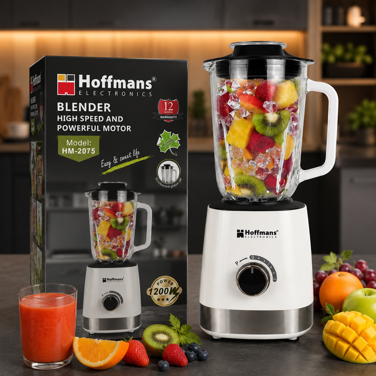 Blender Hoffmans HM-2075 – 1200W cu Recipient din Sticlă