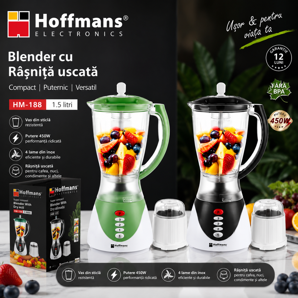 Blender HOFFMANS HM-188 450 W 1.5 l 3 programe
